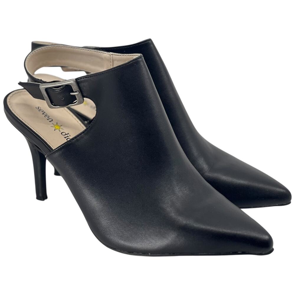 Seven Dials Sherly Black Ankle Booties Heels Buckle Strap Pointed Toe - 7.5